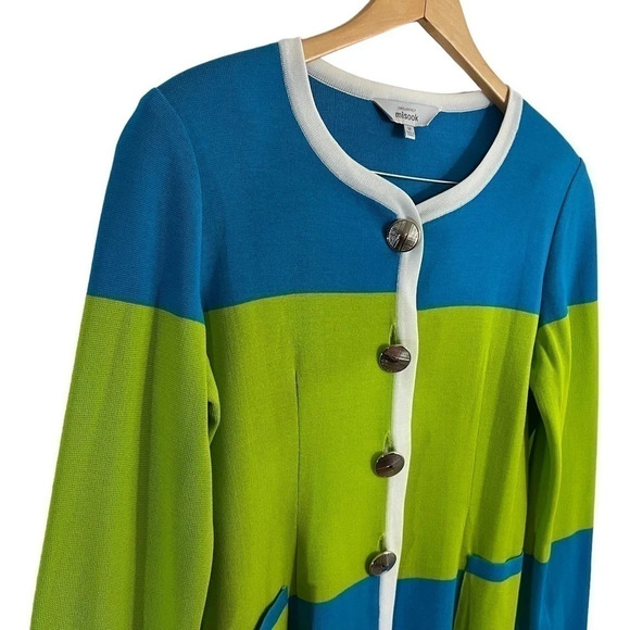 Exclusively Misook Colorblock Cardigan Sweater Medium Statement Buttons Pockets - Picture 3 of 8